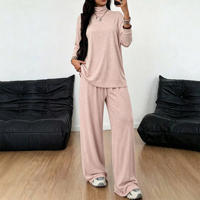 ✨ Ensemble Femme 2 Pièces – Col Roulé Élégant & Pantalon Large Fluide
