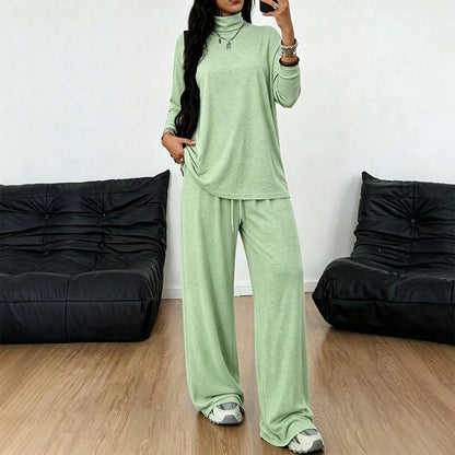✨ Ensemble Femme 2 Pièces – Col Roulé Élégant & Pantalon Large Fluide
