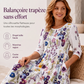 Robe mi-longue pour femme à imprimé fleuri, manches 3/4, avec poches