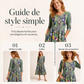 Robe mi-longue pour femme à imprimé fleuri, manches 3/4, avec poches