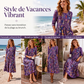 Robe mi-longue pour femme à imprimé fleuri, manches 3/4, avec poches