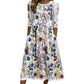 Robe mi-longue pour femme à imprimé fleuri, manches 3/4, avec poches