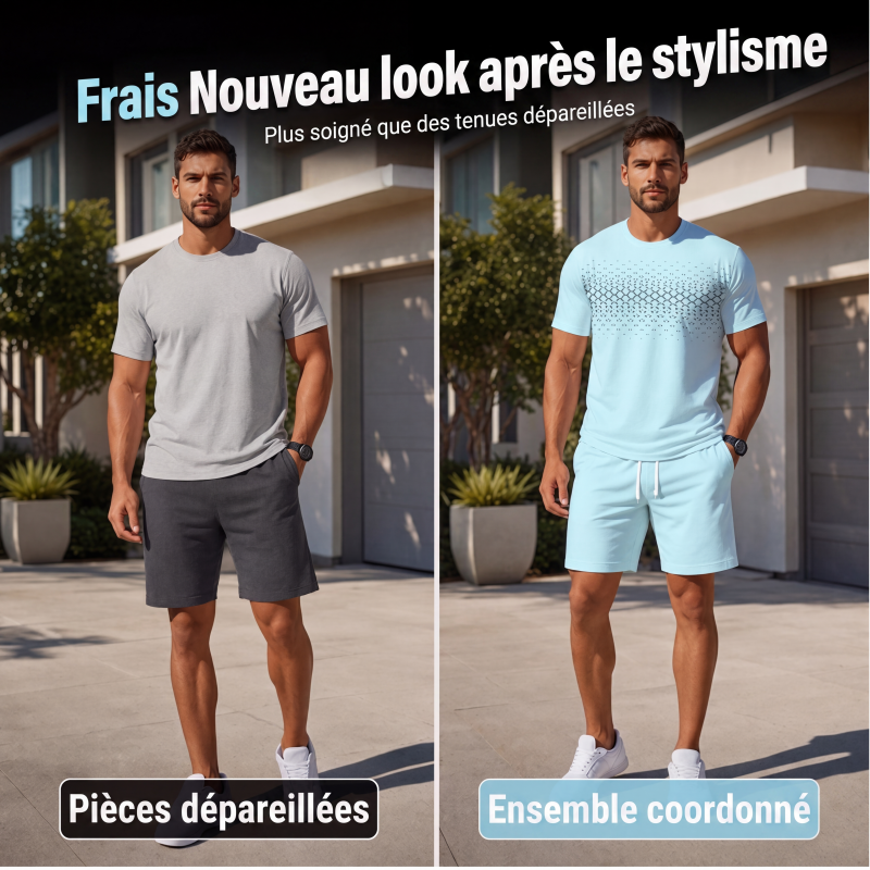 Ensemble 2 pièces décontracté pour homme : t-shirt et short