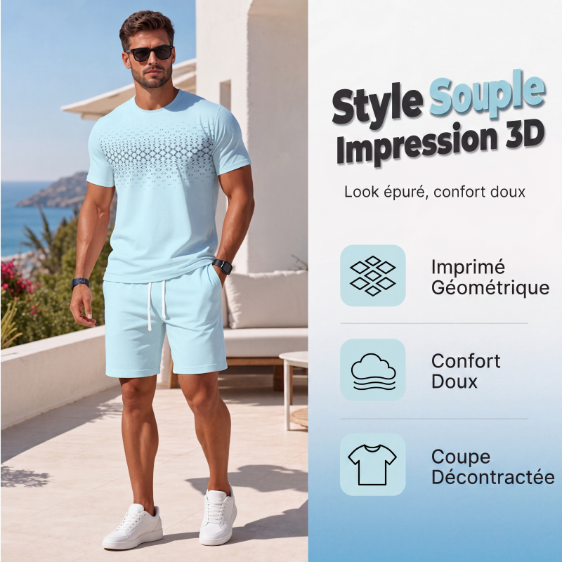 Ensemble 2 pièces décontracté pour homme : t-shirt et short