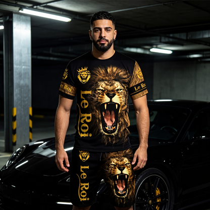 Ensemble décontracté pour homme : t-shirt à motif animalier et short
