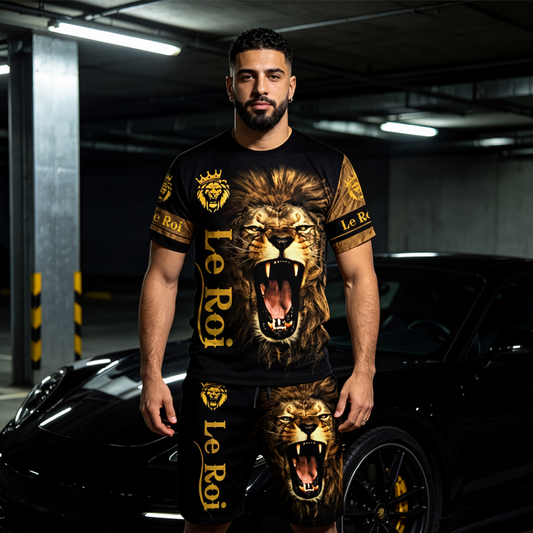 Ensemble décontracté pour homme : t-shirt à motif animalier et short