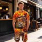 Ensemble décontracté pour homme : t-shirt à motif animalier et short