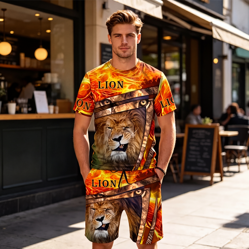 Ensemble décontracté pour homme : t-shirt à motif animalier et short