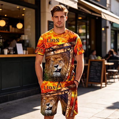 Ensemble décontracté pour homme : t-shirt à motif animalier et short