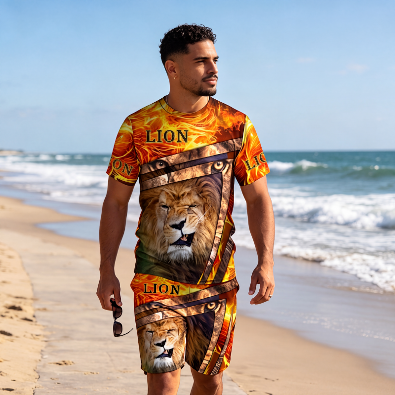 Ensemble décontracté pour homme : t-shirt à motif animalier et short