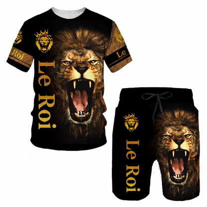Ensemble décontracté pour homme : t-shirt à motif animalier et short