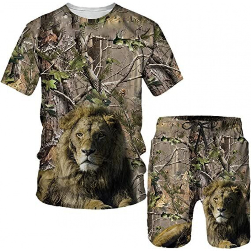 Ensemble décontracté pour homme : t-shirt à motif animalier et short