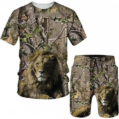 Ensemble décontracté pour homme : t-shirt à motif animalier et short