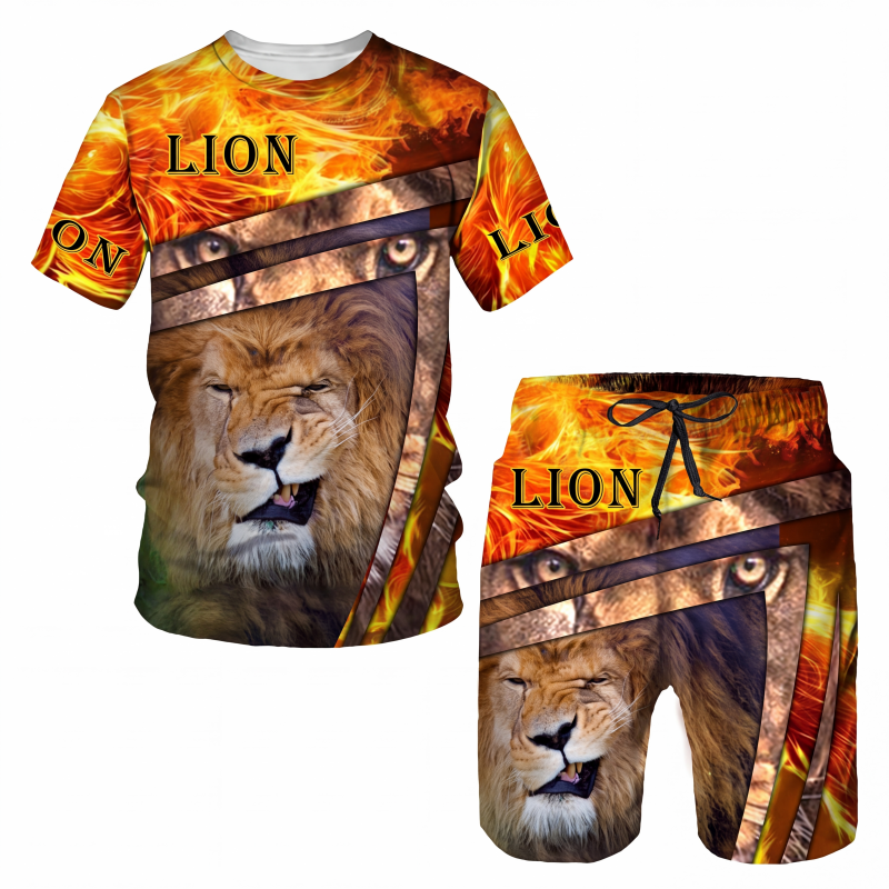 Ensemble décontracté pour homme : t-shirt à motif animalier et short