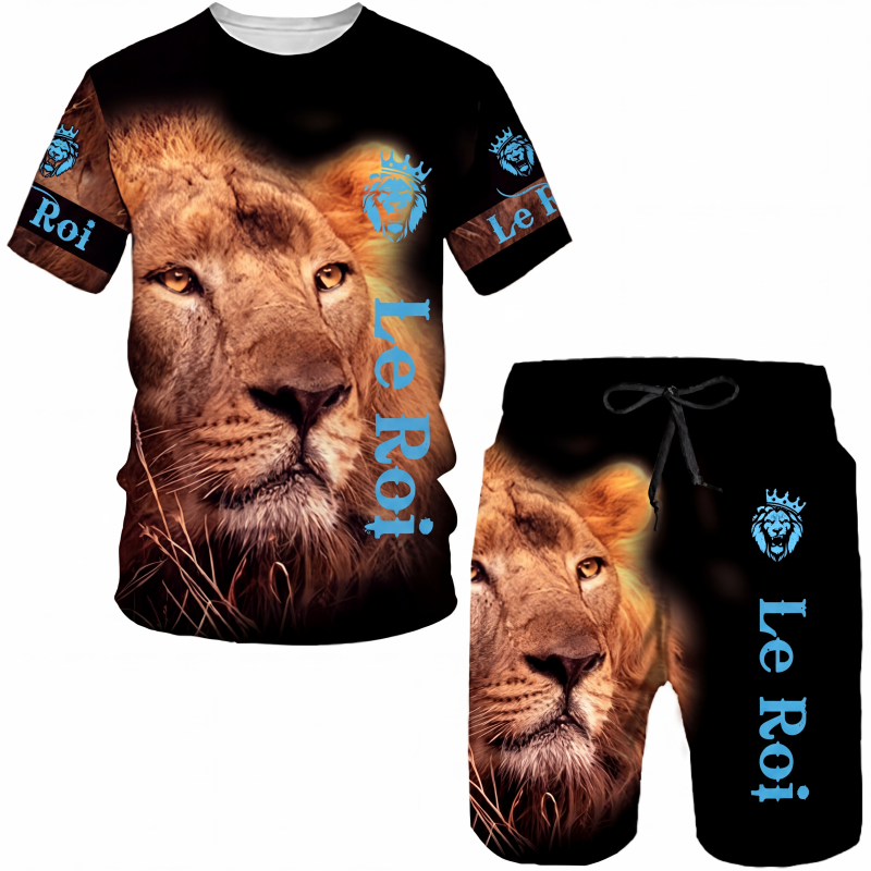 Ensemble décontracté pour homme : t-shirt à motif animalier et short