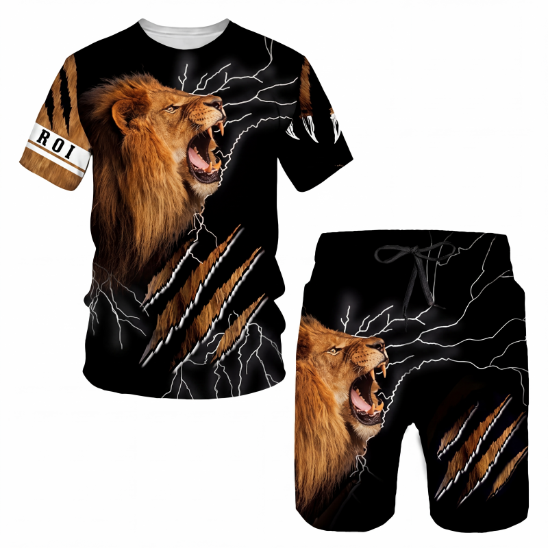 Ensemble décontracté pour homme : t-shirt à motif animalier et short