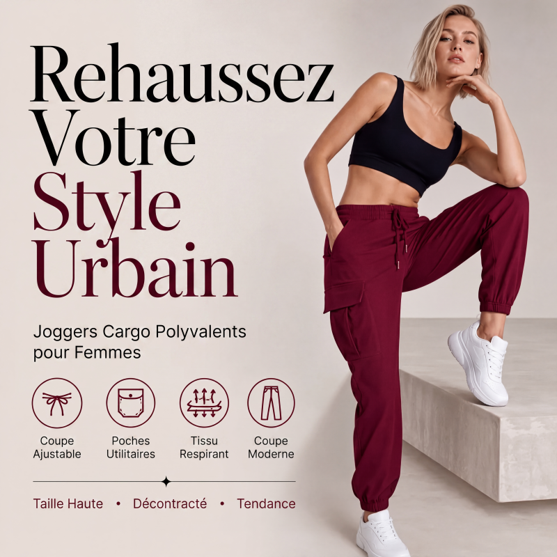 Pantalons cargo décontractés pour femme à taille élastique avec cordon de serrage