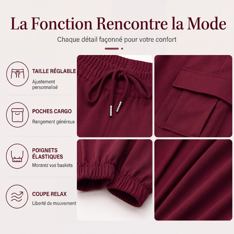 Pantalons cargo décontractés pour femme à taille élastique avec cordon de serrage