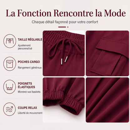 Pantalons cargo décontractés pour femme à taille élastique avec cordon de serrage