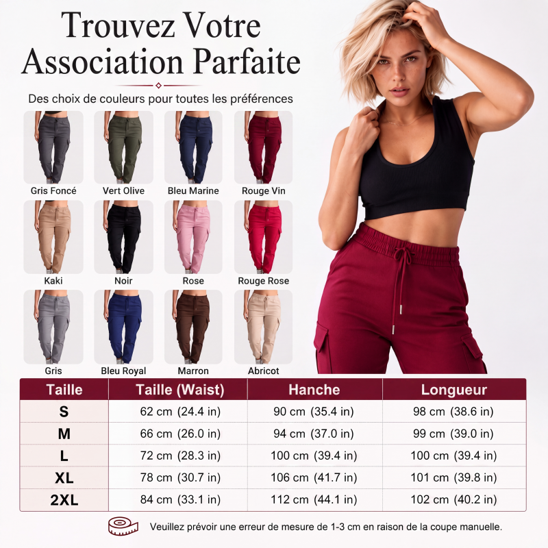 Pantalons cargo décontractés pour femme à taille élastique avec cordon de serrage