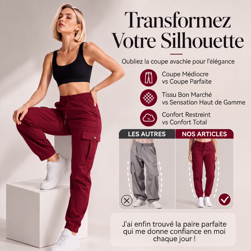 Pantalons cargo décontractés pour femme à taille élastique avec cordon de serrage