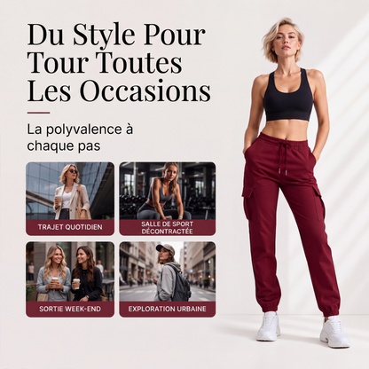 Pantalons cargo décontractés pour femme à taille élastique avec cordon de serrage