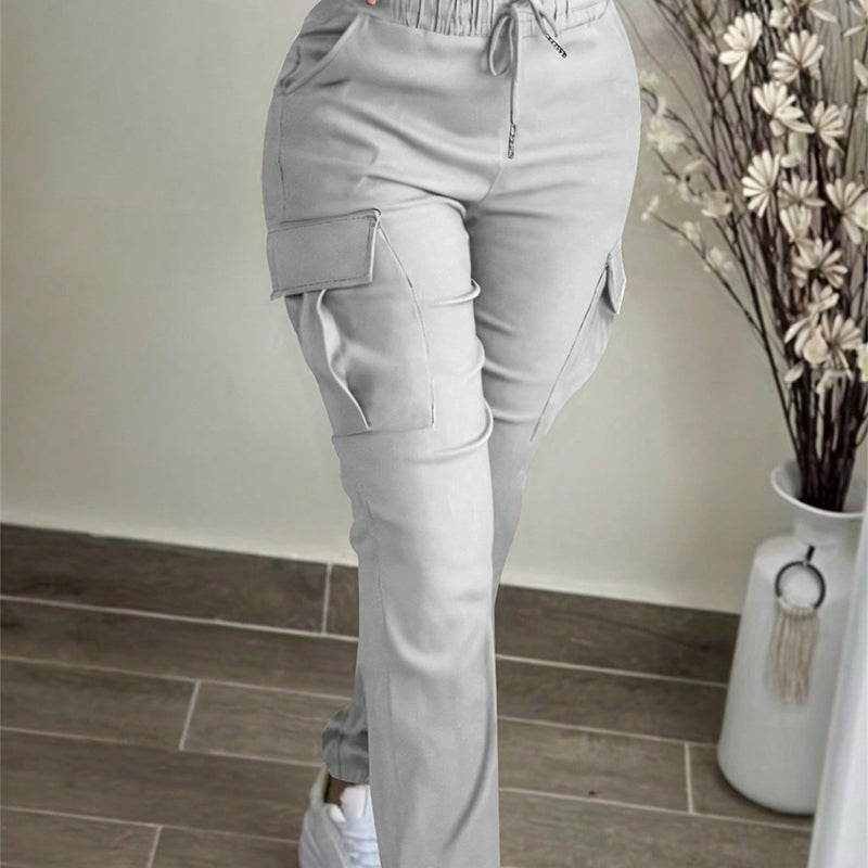 Pantalons cargo décontractés pour femme à taille élastique avec cordon de serrage