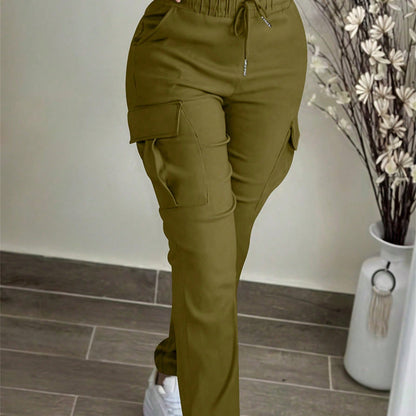 Pantalons cargo décontractés pour femme à taille élastique avec cordon de serrage