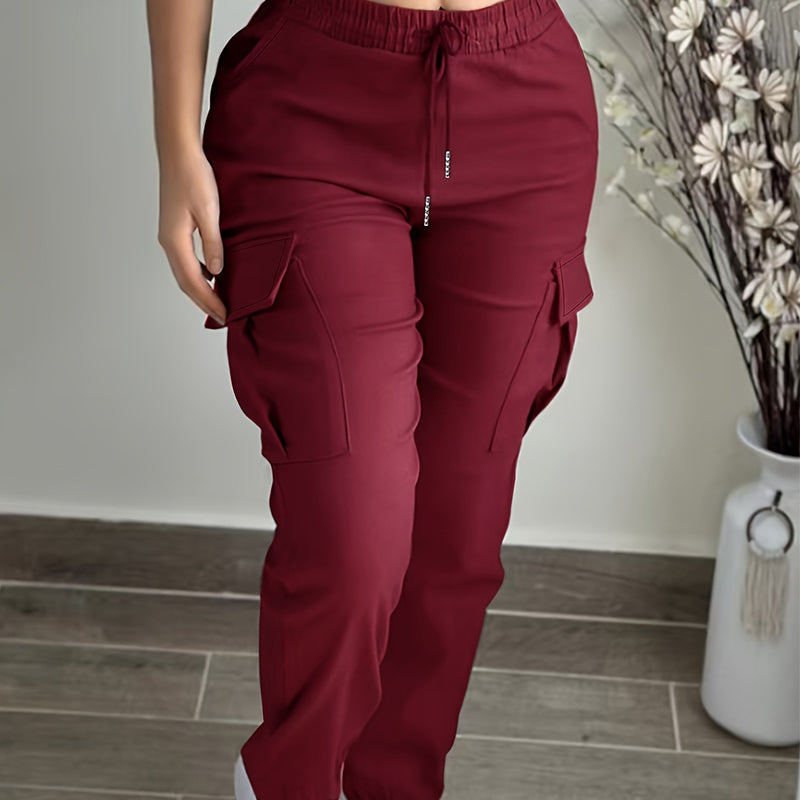 Pantalons cargo décontractés pour femme à taille élastique avec cordon de serrage