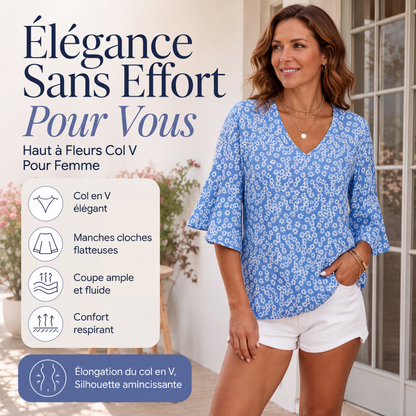 Haut pour femme à imprimé floral avec manches flottantes 3/4