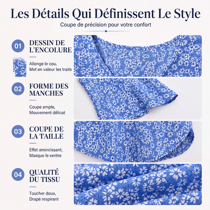 Haut pour femme à imprimé floral avec manches flottantes 3/4