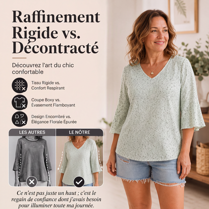 Haut pour femme à imprimé floral avec manches flottantes 3/4