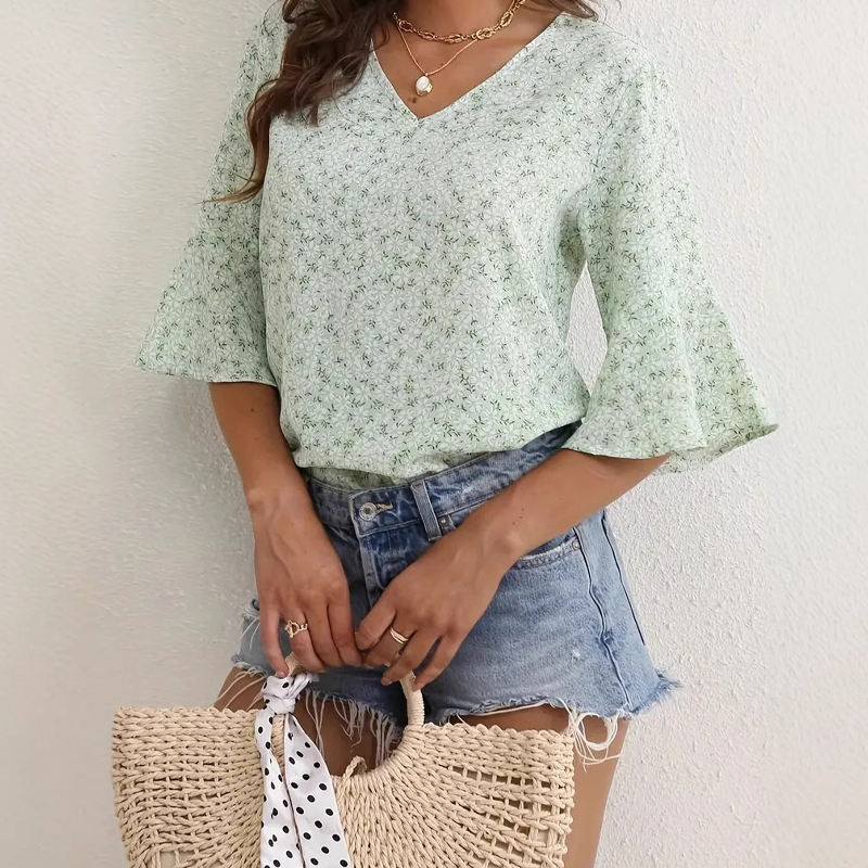 Haut pour femme à imprimé floral avec manches flottantes 3/4