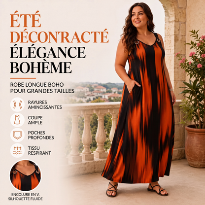 ✨ Robe Femme Grande Taille à Rayures – Sans Manches & Coupe Fluide