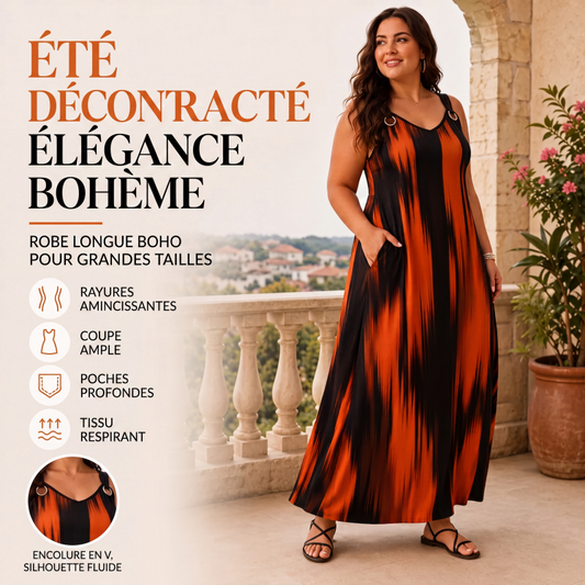 ✨ Robe Femme Grande Taille à Rayures – Sans Manches & Coupe Fluide