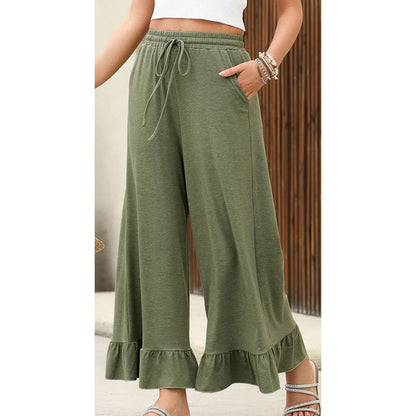 🔥Nouveautés 2026 | 50 % de réduction aujourd'hui ! 💸 Pantalon décontracté à jambes larges pour femme, avec ourlet à volants