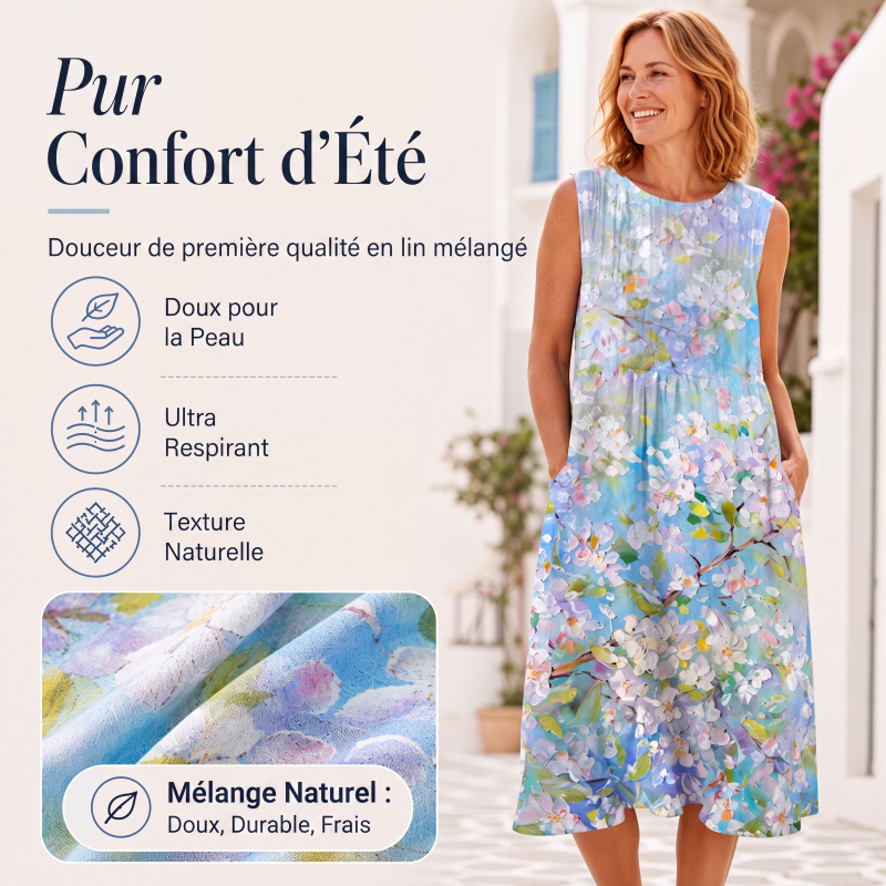 🌙 OFFRE LIMITÉE -50% ! 💕Robe en lin sans manches pour femme