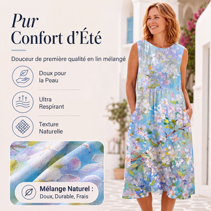 🌙 OFFRE LIMITÉE -50% ! 💕Robe en lin sans manches pour femme
