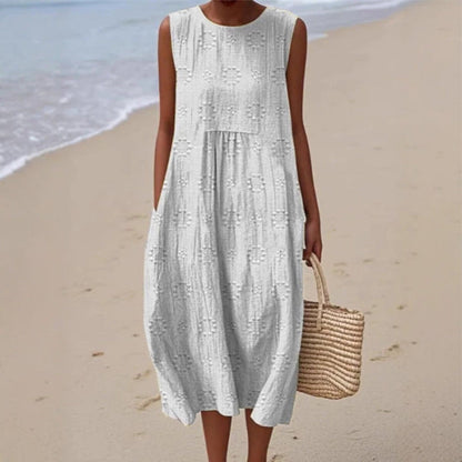 🌙 OFFRE LIMITÉE -50% ! 💕Robe en lin sans manches pour femme
