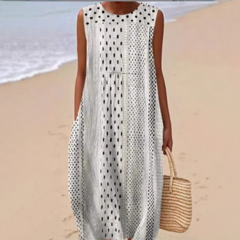 🌙 OFFRE LIMITÉE -50% ! 💕Robe en lin sans manches pour femme