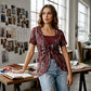 T-shirt femme faux deux pièces à imprimé léopard et anneau en O