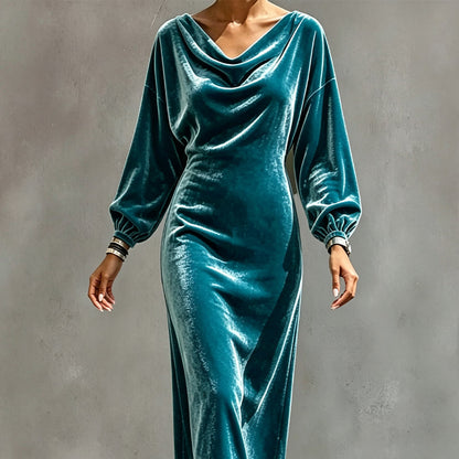 Robe élégante en velours à col bénitier pour femme