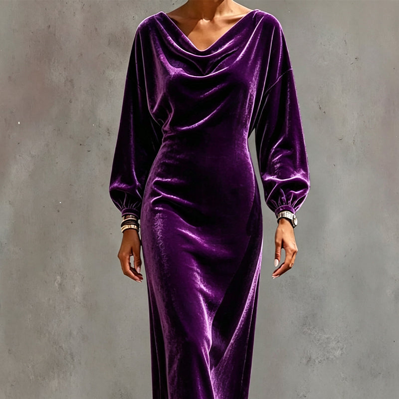 Robe élégante en velours à col bénitier pour femme