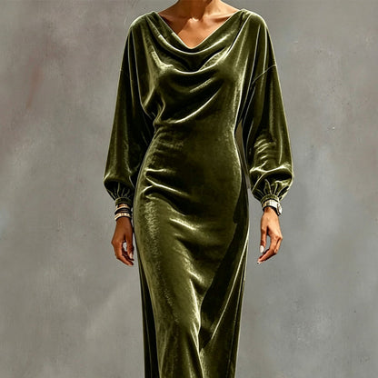 Robe élégante en velours à col bénitier pour femme
