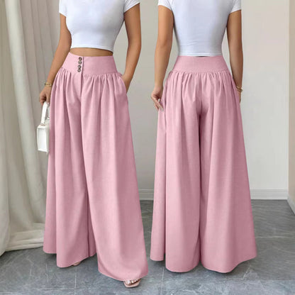 Pantalon large plissé taille haute pour femme