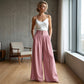 Pantalon large plissé taille haute pour femme