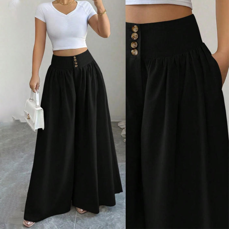 Pantalon large plissé taille haute pour femme
