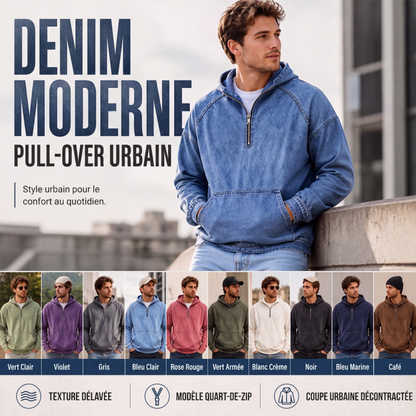 Veste en jean décontractée pour homme avec demi-zip