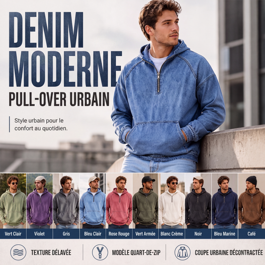 Veste en jean décontractée pour homme avec demi-zip