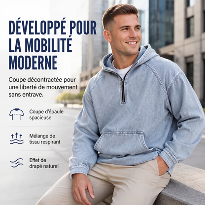Veste en jean décontractée pour homme avec demi-zip